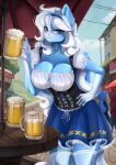  2023 5_fingers absurd_res alcohol anthro beer beverage blue_eyes breasts clothed clothing digital_media_(artwork) equid equine eyebrows fan_character female fingers group hasbro hi_res icy_heart looking_at_viewer mammal my_little_pony outside pegasus ritter solo_focus wings 