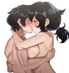  1boy 1girl andrew_graves ashley_graves black_collar black_hair blush breasts closed_eyes collar drooling highres hug incest kiss nico-mo nude saliva siblings the_coffin_of_andy_and_leyley white_background 