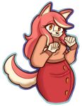  5_fingers alpha_channel anthro black_eyelashes black_nose black_pupils canid canine canis clothed clothing conductor&#039;s_wife_(sonic) domestic_dog eyelashes female fingers fist fur glistening glistening_nose hair hi_res long_hair mammal narrowed_eyes orange_eyes pink_body pink_fur pink_hair pupils sciliv sega simple_background smile solo sonic_the_hedgehog_(series) the_murder_of_sonic_the_hedgehog transparent_background white_body white_fur white_inner_ear 