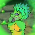  anthro areola avian big_blue_bubble bird blush breasts feathers female furry grey_nipples hi_res looking_at_viewer mimic_(my_singing_monsters) my_singing_monsters nipples nude parrot solo 