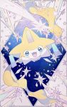  :3 :d blue_eyes commentary diamond_(shape) hands_up jirachi looking_at_viewer no_humans open_mouth pokemon pokemon_(creature) remon_(920moomin) sky smile solo star_(sky) star_(symbol) starry_background starry_sky 