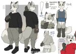  5_fingers anthro biped canid canine chinese_text clothed clothing dipstick_tail eyebrows fingers fox fur furgonomic_underwear grey_body grey_fur kemono male mammal markings milkytiger1145 model_sheet open_mouth solo tail tail_markings text translation_request underwear underwear_only yufeng_(milkytiger1145) 
