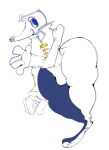  anthro big_butt blue_eyes bottomwear bulge butt canid canine canis clothed clothing d0ncassidy digital_media_(artwork) domestic_dog facial_piercing fur gold_accessory gold_nose_ring hair hi_res male mammal nose_piercing nose_ring piercing ring_piercing shirt simple_background smile solo standing teeth thick_thighs three-quarter_view topwear white_background white_body white_bottomwear white_clothing white_fur white_hair white_shirt white_topwear 