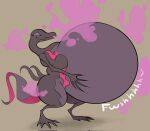 &lt;3 2022 8:7 belly big_belly big_butt breasts butt featureless_breasts generation_7_pokemon hand_on_stomach hi_res huge_belly nintendo onomatopoeia pink_smoke pokemon pokemon_(species) salazzle shadow signature simple_background smoke smoke_from_mouth smokey_blokey sound_effects text 