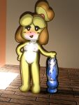  2023 animal_crossing breasts canid canine canis digital_media_(artwork) domestic_dog female full-length_portrait fur genitals hair hi_res isabelle_(animal_crossing) kranson mammal nintendo nipples nude portrait pussy shaded smile solo yellow_body yellow_fur 
