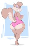  2023 absurd_res anthro big_butt brown_body brown_fur butt clothed clothing eyeshadow female fur hi_res huge_butt looking_at_viewer looking_back looking_back_at_viewer makeup mammal multicolored_body multicolored_fur rodent sciurid simple_background smile smiling_at_viewer solo standing tan_body tan_fur tree_squirrel two_tone_body two_tone_fur usnarbit 