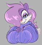  anthro big_breasts breasts bust_portrait clothing female fifi_la_fume hair hair_over_eye hi_res looking_at_viewer mammal mephitid one_eye_obstructed portrait skunk solo solratic sweater tiny_toon_adventures topwear warner_brothers 