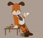  anthro ball canid canine canis clothing container cseed cup food footwear furniture garter_belt_leggings jockstrap kipper_(kipper_the_dog) legwear male mammal necktie one_eye_closed sandwich_(food) shoes solo table tea_cup tennis_ball underwear wink 