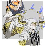  abstract_background alternate_species anthro armor candle canid canine clothed clothing duo eyes_closed final_fantasy final_fantasy_xiv fire furrification headgear headwear hi_res horn kkron_m male mammal nald_(ffxiv) square_enix thal_(ffxiv) whiskers 