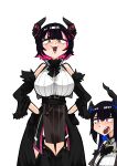  2girls absurdres asymmetrical_horns black_hair blue_hair breasts colored_inner_hair demon_horns fangs gloves highres hololive hololive_english horns koizumi_arata large_breasts long_hair looking_at_viewer mole mole_under_eye mole_under_mouth multicolored_hair multiple_girls nerissa_ravencroft open_mouth pink_eyes pink_hair red_eyes short_hair siblings sisters two-tone_hair uneven_horns virtual_youtuber white_background 