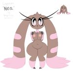  anthro anthrofied areola bandai_namco bit-small black_eyes brown_body brown_skin closed_frown digimon digimon_(species) dipstick_ears ear_markings eyelashes female hi_res long_eyelashes lopmon multicolored_ears navel nea_(bit-small) nipples pink_areola pink_body pink_eyes pink_nipples pink_skin pressing_breasts_together pupils simple_background solo white_background white_pupils wide_hips 