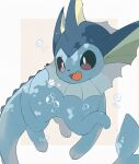  2022 3_toes :3 black_eyes black_nose blue_body blue_skin blue_tail border bubble colored cute_fangs digital_media_(artwork) ear_fins eeveelution fangs feet feral fin frill_(anatomy) front_view full-length_portrait generation_1_pokemon head_fin hi_res kemono long_tail looking_at_viewer mammal marine membrane_(anatomy) membranous_frill monotone_tail multicolored_body multicolored_skin neck_frill nintendo no_sclera open_:3 open_mouth pokemon pokemon_(species) portrait pupils quadruped ron_h0404 shaded simple_background solo swimming tail tail_fin tan_background teeth three-quarter_view toes tongue two_tone_body two_tone_skin underwater vaporeon water white_border white_pupils 