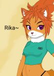 absurd_res anthro anuvisur_(artist) bottomless breasts canid canine clothed clothing digital_media_(artwork) english_text female fox fur hair hi_res looking_at_viewer mammal orange_body orange_fur orange_hair pantsless purple_eyes shirt simple_background smile solo t-shirt t-shirt_only tail text topwear underwear white_body white_fur wide_hips 