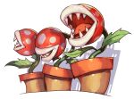  curved_floor hungry_clicker leaf lineup mario_(series) no_humans open_mouth piranha_plant plant polka_dot potted_plant shadow sharp_teeth smile sunlight swaying teeth tongue venus_flytrap white_background white_lips 