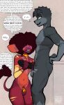  &lt;3 afro anthro areye_(artist) balls big_balls big_penis blush breasts brown_hair canid canine canis chastity_cage chastity_device collar compliment covered_eyes curvaceous curvy_figure dialogue duo ear_piercing fur fur_markings genitals giraffid goon_(goonie_san) grey_body grey_fur gynomorph gynomorph/male hair hi_res intersex intersex/male lips male mammal markings masturbation motion_lines multicolored_body multicolored_fur nipples nonbinary_(lore) nude okapi penis piercing simple_background small_breasts small_penis sound_effects tail voluptuous watermark wolf 