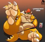  3_toes anus bowser bracelet claws collar feet genitals hair hi_res jewelry koopa looking_at_viewer male mario_bros muscular muscular_male nintendo penis picture_frame red_hair scalie shell solo spiked_bracelet spiked_collar spiked_shell spikes spikes_(anatomy) toes zp92 