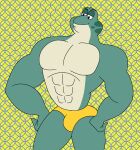  amphibian anthro briefs bulge clothing frog green_body hi_res male muscular muscular_anthro muscular_male solo the_swan_princess underwear wolfox90210 yellow_briefs yellow_clothing yellow_underwear 