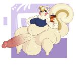  animal_crossing anthro balls beverage big_balls big_penis big_tail clothing coat genitals hi_res huge_balls huge_penis huge_thighs hyper hyper_genitalia hyper_penis male mammal marshal_(animal_crossing) moobs nintendo otterlythicc overweight penis rodent sciurid sitting slightly_chubby solo tail thick_thighs topwear tree_squirrel 