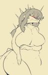 &lt;3 anthro aquilops big_breasts breasts ceratopsian choker choker_only dinosaur el_bigotez female glint goodbye_volcano_high hair horn jewelry necklace necklace_only nipples nude ornithischian red_eyes reptile rosa_(gvh) scales scalie simple_background sketch smile snoot_game solo spiked_tail spikes spikes_(anatomy) spot_color tail wide_hips 