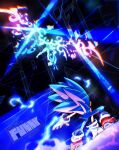  2boys battle chromatic_aberration electricity floating funnismonkis gloves glowing glowing_wings highres multiple_boys red_footwear sonic_(series) sonic_the_hedgehog speed_lines spiked_hair super_smash_bros. tabuu white_gloves wings 