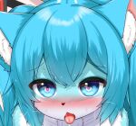  &lt;3 &lt;3_eyes 2023 ahegao alternate_species anthro blue_body blue_eyes blue_fur blue_hair blush bodily_fluids cropped cute_fangs digital_media_(artwork) domestic_cat felid feline felis female female_anthro fur furrification hair hatsune_miku horokusa0519 kemono looking_at_viewer looking_pleasured mammal nude saliva solo sweat sweatdrop tongue tongue_out vocaloid white_body white_fur 