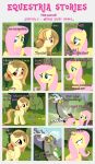  absurd_res alice_goldenfeather_(estories) anthro black_border blush border chimera cutie_mark dialogue discord_(mlp) draconequus ears_up equid equine estories female feral flower fluttershy_(mlp) folded_wings friendship_is_magic grass group hasbro hi_res magic male mammal my_little_pony open_mouth pegasus plant question sitting smile standing tree trio uhoh wide_eyed wings 
