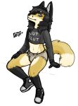  5_fingers anthro bottomwear canid canine clothed clothing crop_top digital_media_(artwork) fingers fox fur goth_(artist) hi_res looking_at_viewer male mammal navel shirt shorts simple_background solo tail topwear 