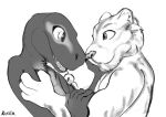  dinosaur dromaeosaurid embrace facial_markings felid hand_on_head hand_on_shoulder head_markings hi_res hug mammal markings nuzzling pantherine reptile scalie smile stripes theropod tiger tiger_stripe 