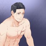  1boy abs bara black_hair cheekbones goatee_stubble golden_kamuy isomine kikuta_mokutaro large_pectorals looking_ahead male_focus mature_male mustache_stubble nipples nude pectorals scar scar_on_chest short_hair sideburns smirk solo upper_body 