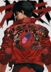  1boy akira demon demon_horns horns jacket kaneda_shoutarou_(akira) lowres pants poker red_jacket red_pants simple_background solo star_(symbol) translation_request white_background 