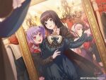  4girls bang_dream! black_hair brown_hair drill_hair earrings full-length_mirror grey_hair imai_lisa jewelry long_hair long_sleeves looking_at_another looking_at_mirror looking_at_self looking_at_viewer minato_yukina mirror multiple_girls official_art open_mouth orange_eyes purple_eyes purple_hair rabbit_earrings red_eyes reflection roselia_(bang_dream!) shirokane_rinko smile twin_drills twintails udagawa_ako 