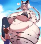  age_difference anthro beach big_breasts bikini breasts cellphone clothing felid female hi_res holding_cellphone holding_object holding_phone huge_breasts kakuteki11029 larger_anthro male mammal obese obese_female overweight overweight_female pantherine phone seaside size_difference swimwear thick_thighs tiger young younger_male 