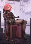  1girl absurdres ankle_cuffs arms_behind_back ball_gag bdsm blush bondage bound breasts closed_eyes gag goblin003 highres medium_breasts no_shoes pantyhose pyra_(xenoblade) red_hair restrained shibari short_hair sitting solo straitjacket swept_bangs tiara xenoblade_chronicles_(series) xenoblade_chronicles_2 