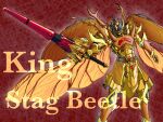  armor asymmetrical_wings body_armor breastplate full_armor gauntlets gira_(ohsama_sentai_king-ohger) gloves gold gold_armor gold_gloves helmet highres hip_armor holding holding_sword holding_weapon insect_wings king_kuwagata_ohger knight lance large_wings multiple_wings ohger_crownlance ohgercrown ohgerlance ohsama_sentai_king-ohger pauldrons polearm shield shoulder_armor stag_beetle super_sentai sword tokusatsu weapon wings yamanaka_man 
