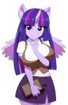  anthro big_breasts book bottomwear breast_squish breasts clothing equid equine female friendship_is_magic hasbro hi_res holding_object horn huge_breasts kojiro-brushard looking_at_viewer mammal my_little_pony skirt solo squish topwear twilight_sparkle_(mlp) vest winged_unicorn wings 