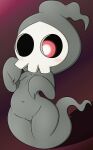  2023 absurd_res anthro belly blush blush_lines digital_drawing_(artwork) digital_media_(artwork) duskull female generation_3_pokemon grey_body hi_res looking_forward nintendo nipples pokemon pokemon_(species) red_eyes solo solo_focus thick_thighs zinzoa 