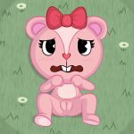  2023 anus blush bow_accessory butt chipmunk female flat_chested giggles_(htf) grass ground_squirrel happy_tree_friends looking_at_viewer mammal nervous open_mouth outside pink_body plant rodent scarr_(artist) sciurid solo spread_legs spreading 