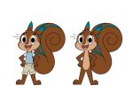  2d_(artwork) agender ambiguous_gender anthro black_eyes black_pupils blue_clothing brown_body brown_head brown_paws brown_tail cartoon_network clothed clothing creamygrapes hi_res mammal multicolored_body nude pink_nose pupils raised_tail rodent sci_(scimunk) sciurid smile solo standing tail the_amazing_world_of_gumball toony tree_squirrel two_tone_face 
