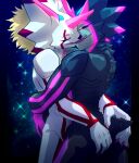  anthro arcturusmon bandai_namco black_body black_sclera blonde_hair butt butt_grab digimon digimon_(species) digimon_ghost_game duo evolutionary_family french_kissing glowing glowing_markings hair hand_on_butt kissing kuroigammamon male male/male markings nude romantic romantic_couple siriusmon white_body 