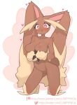  2023 3_fingers absurd_res anthro biped breasts featureless_breasts featureless_crotch female fingers fur generation_4_pokemon hi_res kneeling long_ears lopunny lumpypaca medium_breasts nintendo nude open_mouth open_smile pink_eyes pokemon pokemon_(species) pokemorph smile solo text url 