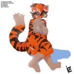  anthro arknights big_breasts big_tail black_nose breasts brown_stripes feet felid female fur genitals hi_res holding_breast humanoid_feet hypergryph illutrator looking_away lying mammal multicolored_body multicolored_fur nipples on_side orange_body orange_eyes orange_fur pantherine pink_nipples plantigrade pussy shadow simple_background solo striped_body striped_fur stripes studio_montagne tail tiger waaifu_(arknights) white_background white_stripes 