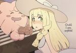  after_oral balls blonde_hair blush clefairy clothed clothing duo eyes_closed female generation_1_pokemon genitals green_eyes hair hat headgear headwear hi_res human interspecies lillie_(pokemon) male male/female mammal nintendo open_mouth penis pokemon pokemon_(species) pokephilia wolfrad 