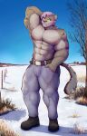  absurd_res anthro felid hi_res male mammal mario_bros muscular nintendo pantherine shirtless_male shy shyguy snow_leopard solo wildblueink winter 