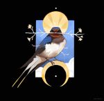  animal animal_focus artist_name barn_swallow bird black_background commentary crescent english_commentary gatoiberico highres holding no_humans original simple_background swallow_(bird) 