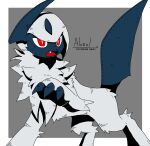  absol claws commentary fang horns kurosame_haiki no_humans open_mouth pokemon pokemon_(creature) red_eyes white_fur 