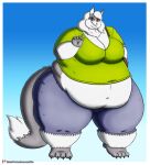  2018 absurd_res anthro belly big_belly big_breasts big_butt blush bottomwear breasts butt canid canine canis clothed clothing deep_navel digital_media_(artwork) domestic_dog female fur grey_body grey_eyes grey_fur hair hi_res huge_breasts huge_thighs husky mammal maxine_(thunderkid92) multicolored_body multicolored_fur navel nordic_sled_dog open_mouth pants shirt solo spitz thick_thighs topwear two_tone_body two_tone_fur viroveteruscy white_body white_fur white_hair 