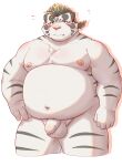 2023 anthro balls bawp belly big_belly blush felid flaccid foreskin genitals hi_res humanoid_hands kemono licho_(tas) lifewonders male mammal moobs navel nipples nude overweight overweight_male pantherine penis simple_background solo tiger tokyo_afterschool_summoners unretracted_foreskin white_background white_body 