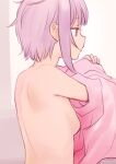  1girl back breasts idolmaster idolmaster_cinderella_girls koshimizu_sachiko pink_hair sakaki_imasato short_hair sideboob small_breasts solo undressing upper_body 