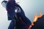  1boy 1girl 2gno082 black_hair breasts burning_clothes fate/grand_order fate_(series) feet_out_of_frame from_side gilles_de_rais_(caster)_(fate) jeanne_d&#039;arc_alter_(avenger)_(fate) jeanne_d&#039;arc_alter_(fate) looking_ahead profile short_hair walking 
