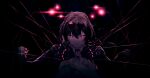  1girl a0lp absurdres dark eyewear_on_head glowing glowing_eyes highres honkai:_star_rail honkai_(series) kafka_(honkai:_star_rail) light_smile looking_at_viewer pince-nez pink_eyes short_hair solo 